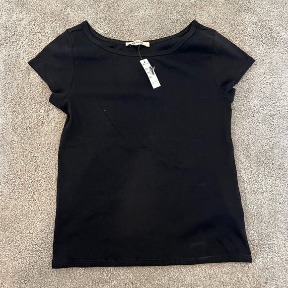NWT Madewell Women's Black Ribbed Basic‎ Black Tee Cap Sleeve Size S - Picture 5 of 8
